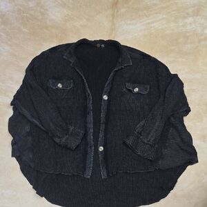 Black Waffle Button-Up Shirt Free People